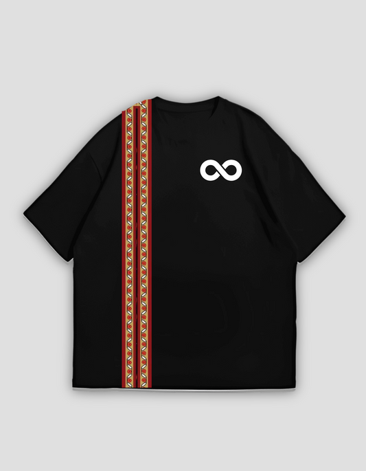 Black traditional Oversize Printed Tee